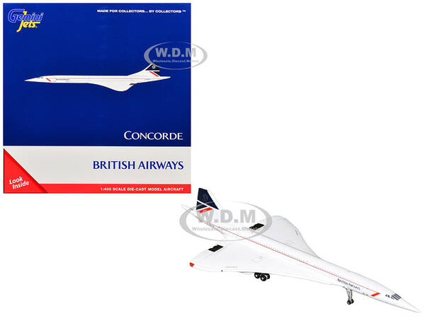 BAC/Aerospatiale Concorde Commercial Aircraft British Airways (G-BOAA) White with Red Stripes and Blue Tail 1/400 Diecast M...