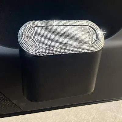 Rhinestone Decor Car Trash Can, Portable Hanging Storage Box For Car Door & Seat Back, Multifunctional Car Storage Box