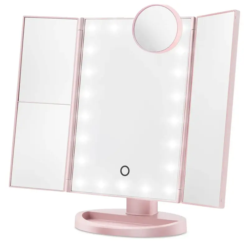 Foldable LED Mirror with Light for Vanities, USB Rechargeable Touch Mirror Light with Magnification, Portable Makeup Table Mi...