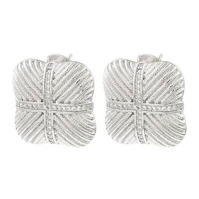 Rack Plating Brass Micro Pave Cubic Zirconia Square Stud Earrings