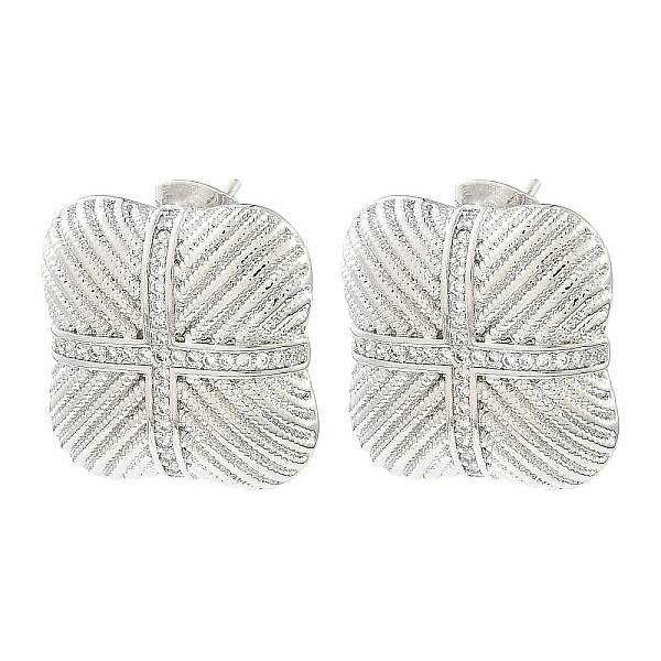 Rack Plating Brass Micro Pave Cubic Zirconia Square Stud Earrings