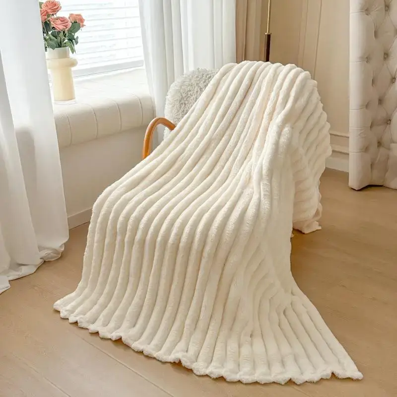 Solid Color Blanket, 1 Count 400GSM Soft Comfortable Warm Throw, Air-conditioned Room Blanket, Warm Nap Blanket for Home Off...