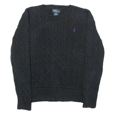 POLO RALPH LAUREN Boys Jumper Grey Crew Neck 90s Cable Knit L