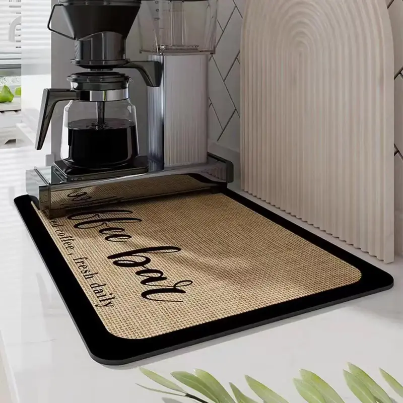 Letter Pattern Coffee Machine Mat, Rectangular Kitchen Drying Mat, Non-slip Kitchen Dish Drying Pad, Kitchen Accessories