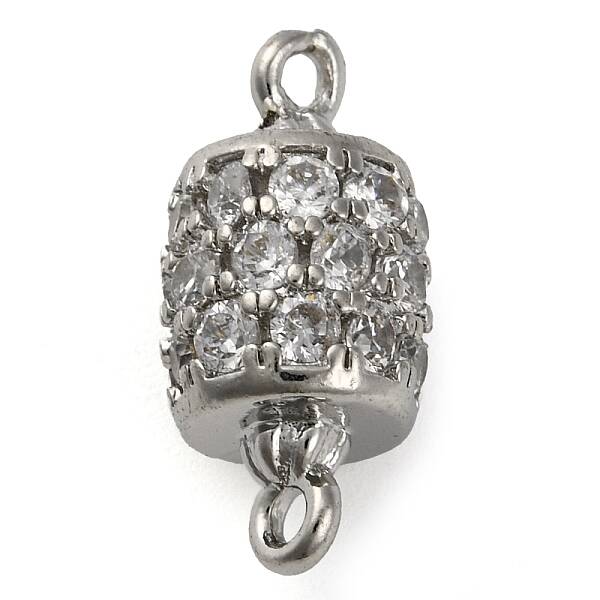 Brass Micro Pave Clear Cubic Zirconia Hollow Column Connector Charms