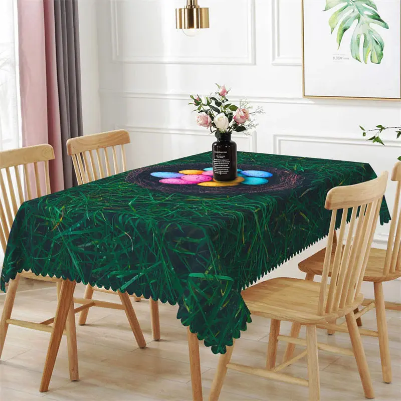 Colorful Eggs Green Lawn Easter Rectangle Tablecloth - Aperturee