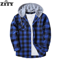 ZITY Men's Flannel Hoodie Shirt, Casual Plaid Button-Down Jacket, Long Sleeve with Pockets