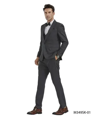Tazio Men's 3-Piece Textured Solid Skinny Fit Suit