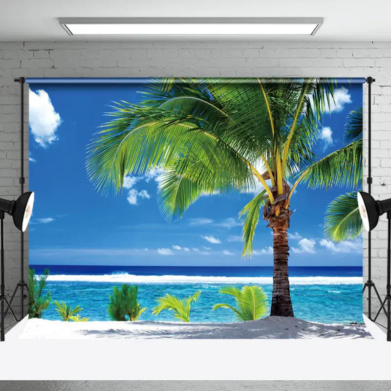 Sky Clouds Beach Palm Tree Summer Photo Backdrop - Aperturee