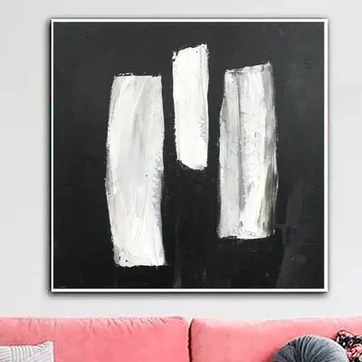 Abstract Black and White Painting on Canvas Minimalist Wall Art Black Artwork Customized Painting 32x32 Art for Indie Room De...