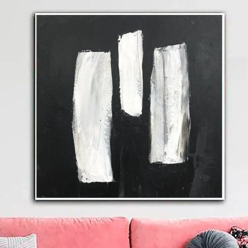 Abstract Black and White Painting on Canvas Minimalist Wall Art Black Artwork Customized Painting 32x32 Art for Indie Room De...