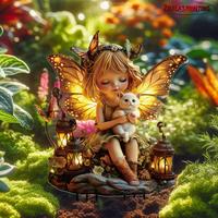 Garden Decorative Statue, Cute Fairy & Cat Design Garden Ornament, Outdoor Decoration for Garden & Patio & Yard, Garden Acces...