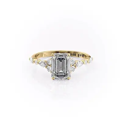 Sterling Silver with Yellow Gold Plated Moissanite Personalized Engraving Engagement Ring