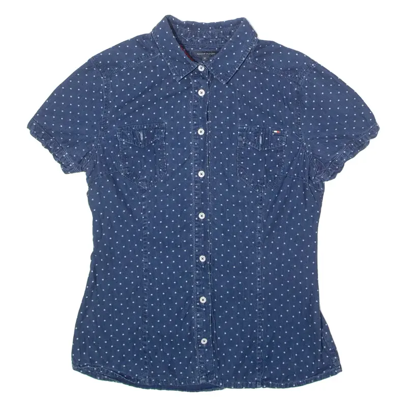 TOMMY HILFIGER Womens Denim Shirt Blue Spotted UK 14