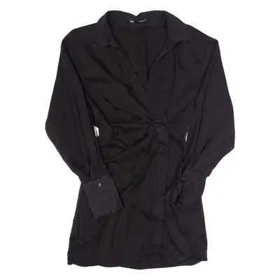 ZARA Womens Shift Dress Black Long Sleeve Short S