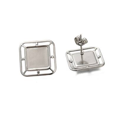 304 Stainless Steel Square Stud Earrings for Women