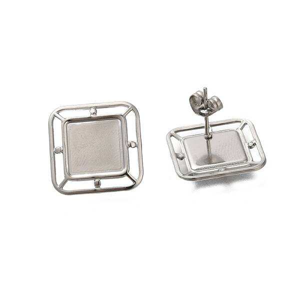 304 Stainless Steel Square Stud Earrings for Women