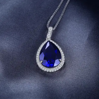 Luxurious 12Ct Created Blue Sapphire Pendant Necklace in 925 Sterling Silver for Women - Exquisite Birthday or Party Gift