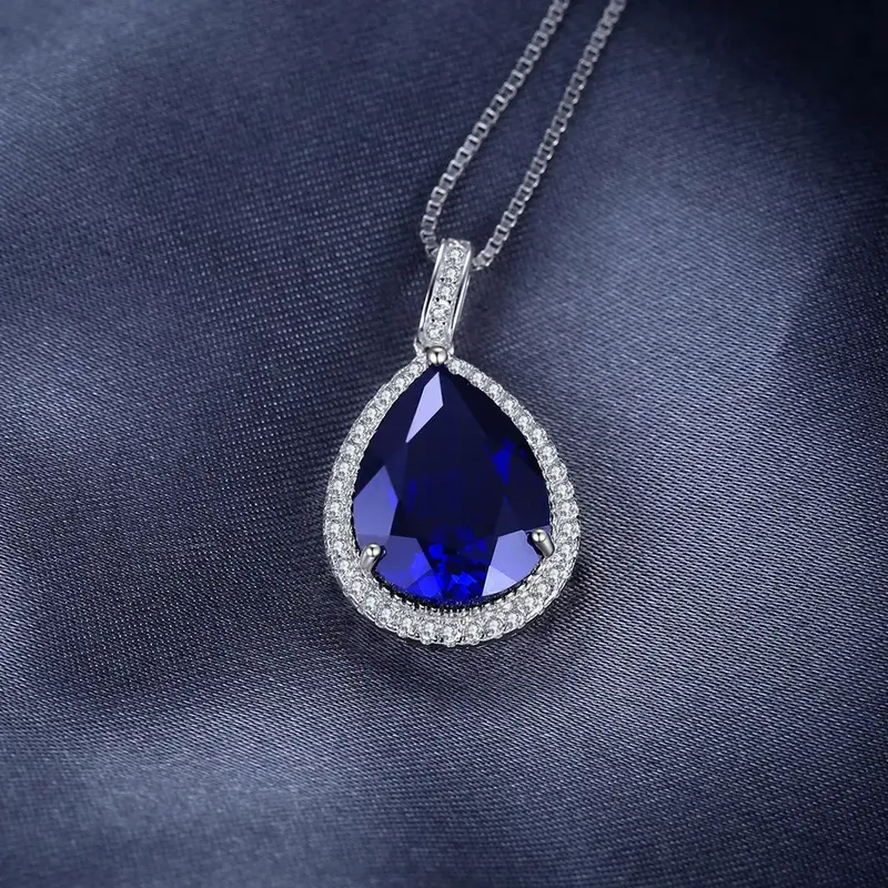 Luxurious 12Ct Created Blue Sapphire Pendant Necklace in 925 Sterling Silver for Women - Exquisite Birthday or Party Gift
