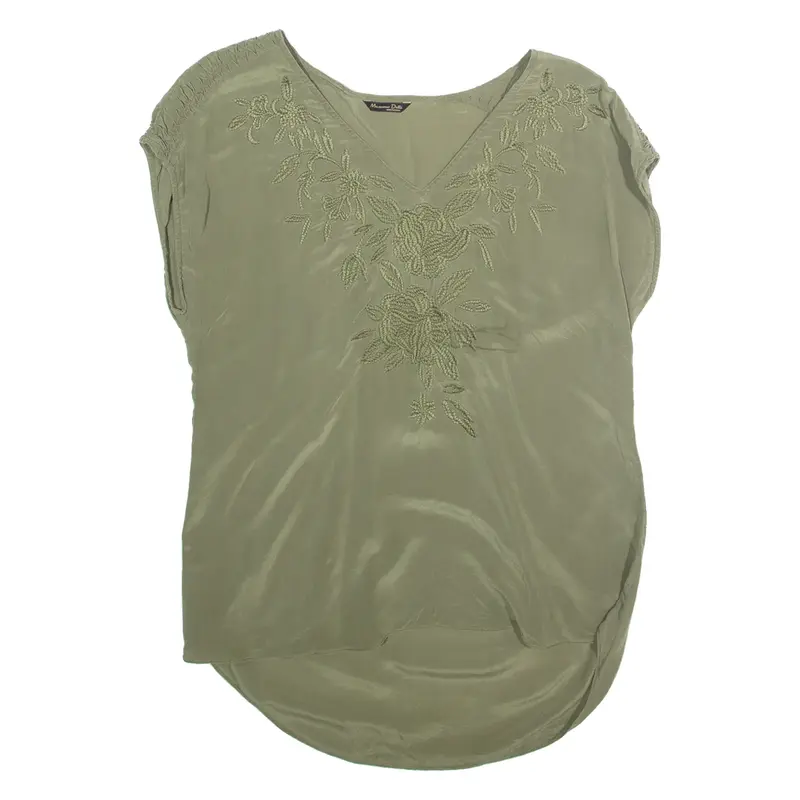 MASSIMO DUTTI Womens Top Green V-Neck Sleeveless Floral M