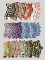 Women's Random Embossed Ditsy Floral Socks, Casual Comfortable Sweet Heat Socks for Daily Wear, Ladies Socks for All Seasons,...
