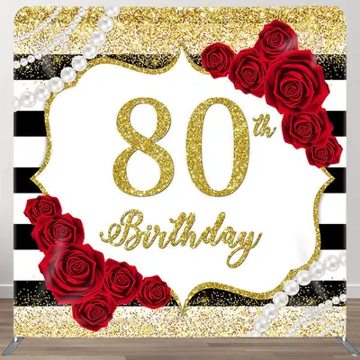 Aperturee Gold 80th Birthday Fabric Backdrop Cover for Party - Aperturee