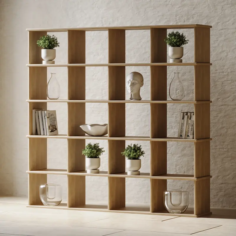 Cube bookshelf in red oak
