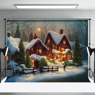 Aperturee Festive Winter Snowy Night Town Christmas Backdrop - Aperturee