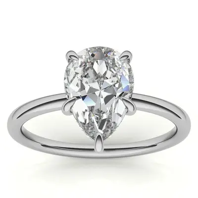 10K White Gold Pear Cut Solitaire Moissanite Engagement Ring