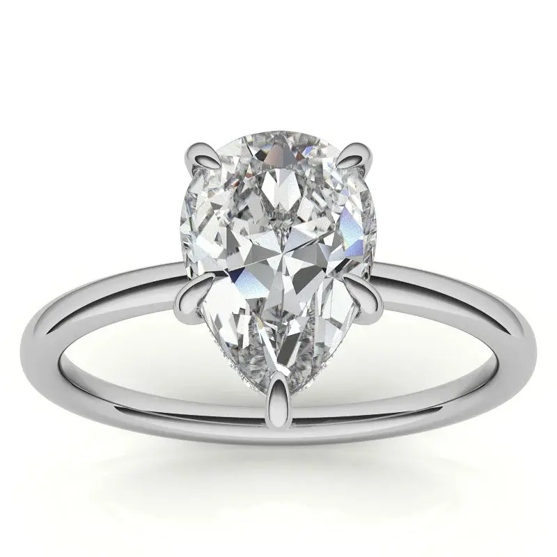 10K White Gold Pear Cut Solitaire Moissanite Engagement Ring