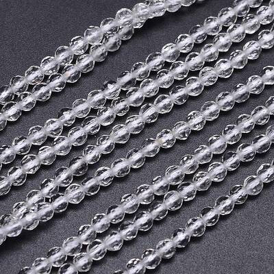 Faceted Round Natural Quartz Crystal Beads Strands