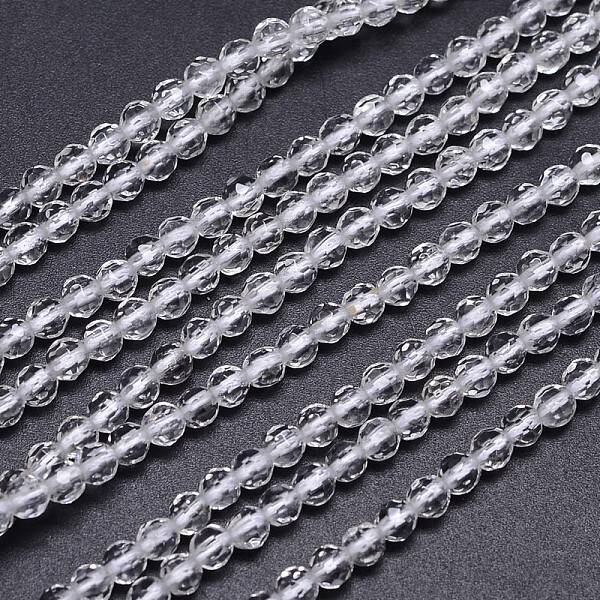 Faceted Round Natural Quartz Crystal Beads Strands