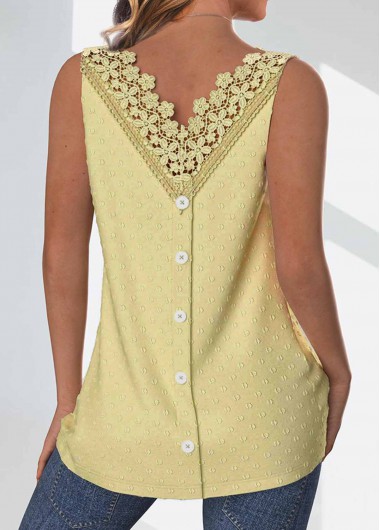 Modlily Light Yellow Button Sleeveless Round Neck Tank Top - XXL