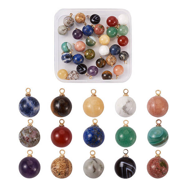 30Pcs 15 Colors Natural Gemstone Charms