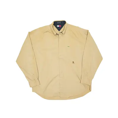 TOMMY HILFIGER Mens Plain Shirt Beige Long Sleeve XL