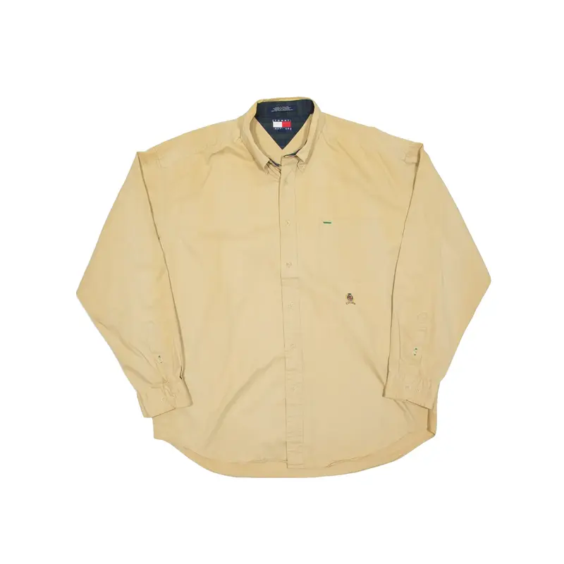 TOMMY HILFIGER Mens Plain Shirt Beige Long Sleeve XL