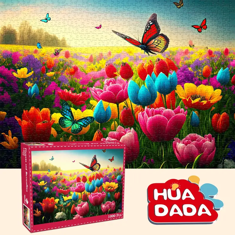 HUADADA 1000 Pieces Jigsaw Puzzles for Adult,Flowers and butterflies, Perfect Home Decorations for Holiday Vacations, Family ...