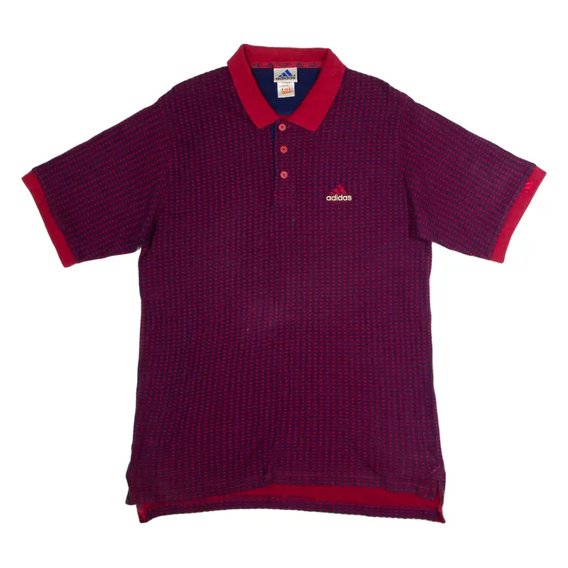 ADIDAS Mens Polo Shirt Red 90s Check M