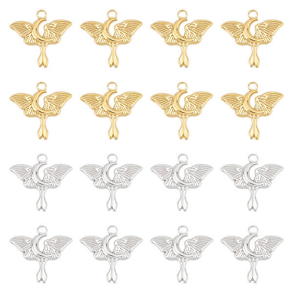 UNICRAFTALE 12pcs 2 Colors Butterfly with Moon Charm Stainless Steel Pendants Dangles Metal Charm for Necklace Bracelet DIY J...