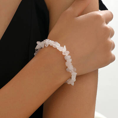 Fashionable Vintage Natural Rose Quartz Chip Beaded Stretch Women's Bracelets