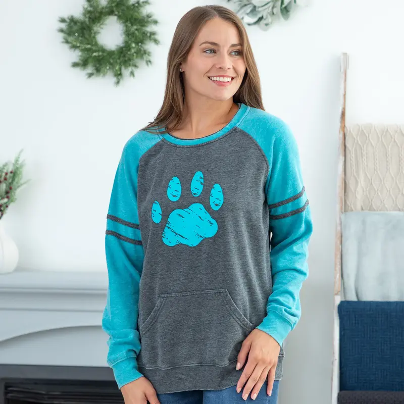 Paw Stripe Burnout Crewneck Sweatshirt - Dark Purple - L