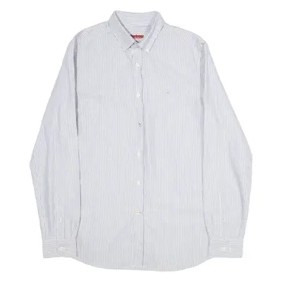 BARBOUR Tailored Fit Mens Shirt Blue 80s Striped Long Sleeve L