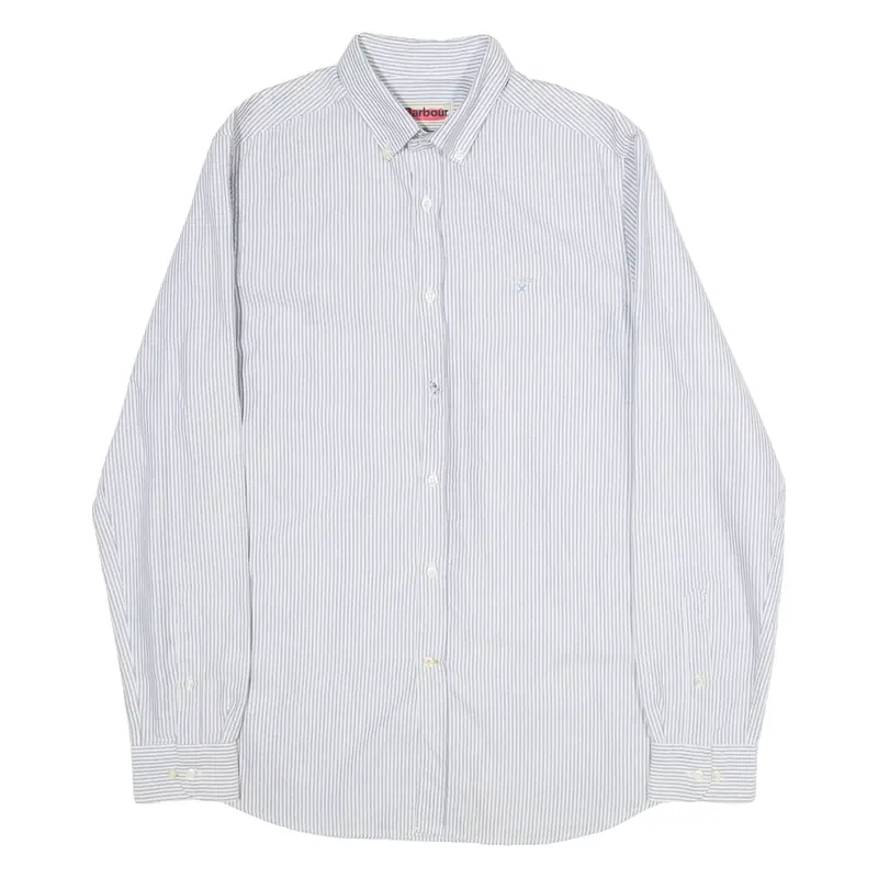 BARBOUR Tailored Fit Mens Shirt Blue 80s Striped Long Sleeve L