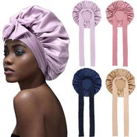 Single Layer Summer Cool Satin Bonnet Silk Like Texture for Women Curly Hair Hair Care Wrap Sleeping Cap Adjustable Bonnets N...