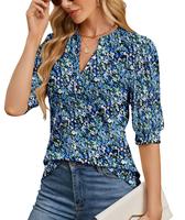 OHHETTM Summer Tops for Women 2025 Trendy Dressy Casual Blouse Puff Short Sleeve Shirts Knit Henley V Neck T Shirt Tunic