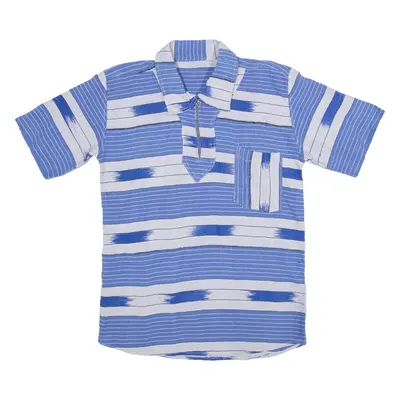 Zipped Neck Mens Shirt Blue Striped M