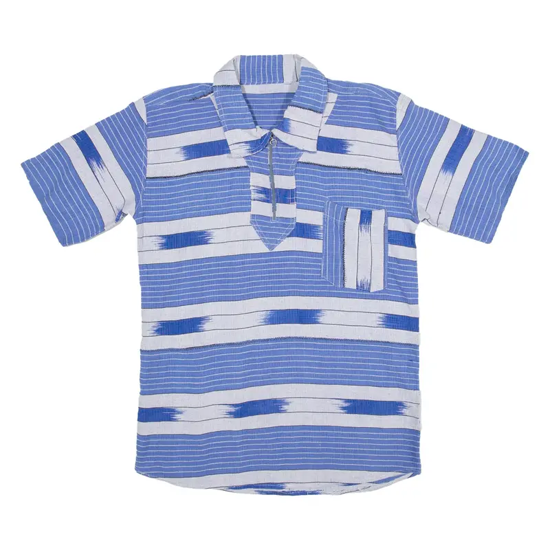 Zipped Neck Mens Shirt Blue Striped M