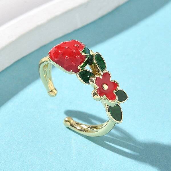 Brass Enamel Adjustable Cuff Rings for Women