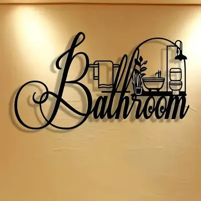 Bathroom Sign, 1 Count Wall Metal Plaque, Modern Craft Decoration, Rustic Farmhouse Design Wall Art for Office, Home, Bedroom...