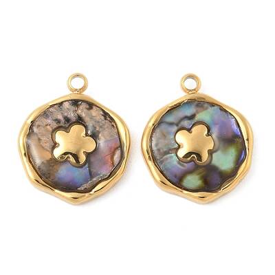 304 Stainless Steel Pave Natural Paua Shell Pendants